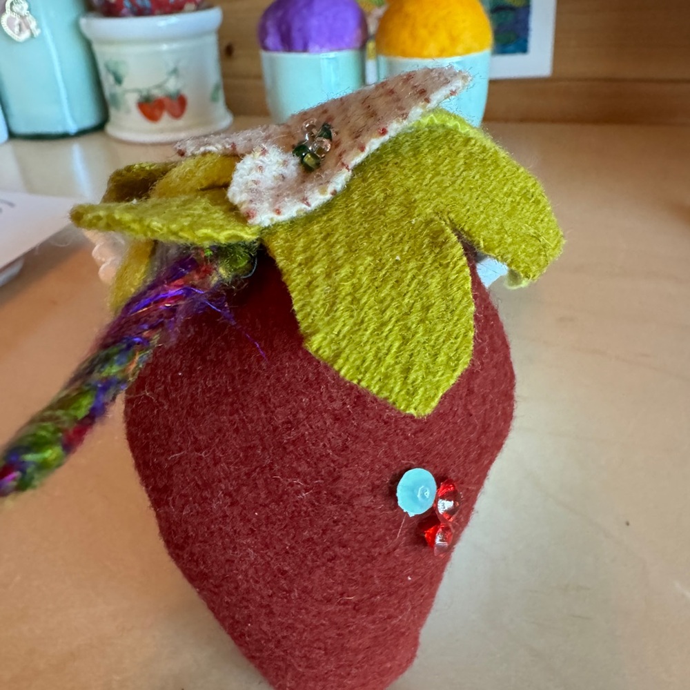 Strawberry wool pincushion-new handmade